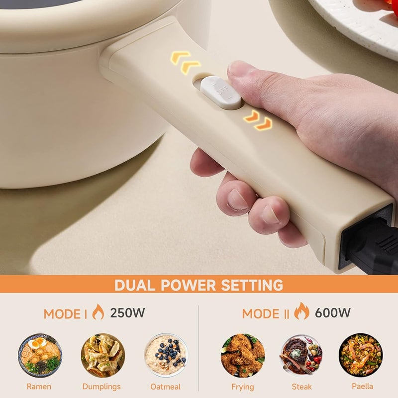 DEZIN Electric Cooker, 2L Non-Stick Sauté Pan, Rapid Noodles Cooker, Mini Pot for Steak, Egg, Fried Rice, Ramen, Oatmeal, Soup with Power Adjustment, College Dorm Room Essential(Egg Rack Included) - Image 2